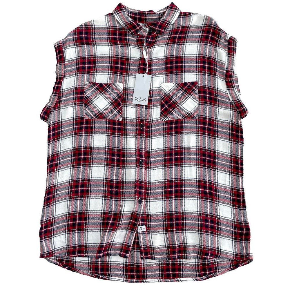 Rails Plaid Sleeveless Britt Top Button Up - White, Red | Med